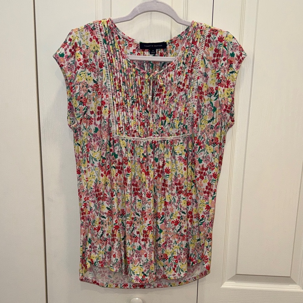 Tommy Hilfiger Floral Pintuck Cap-Sleeve Blouse - Multi-Color